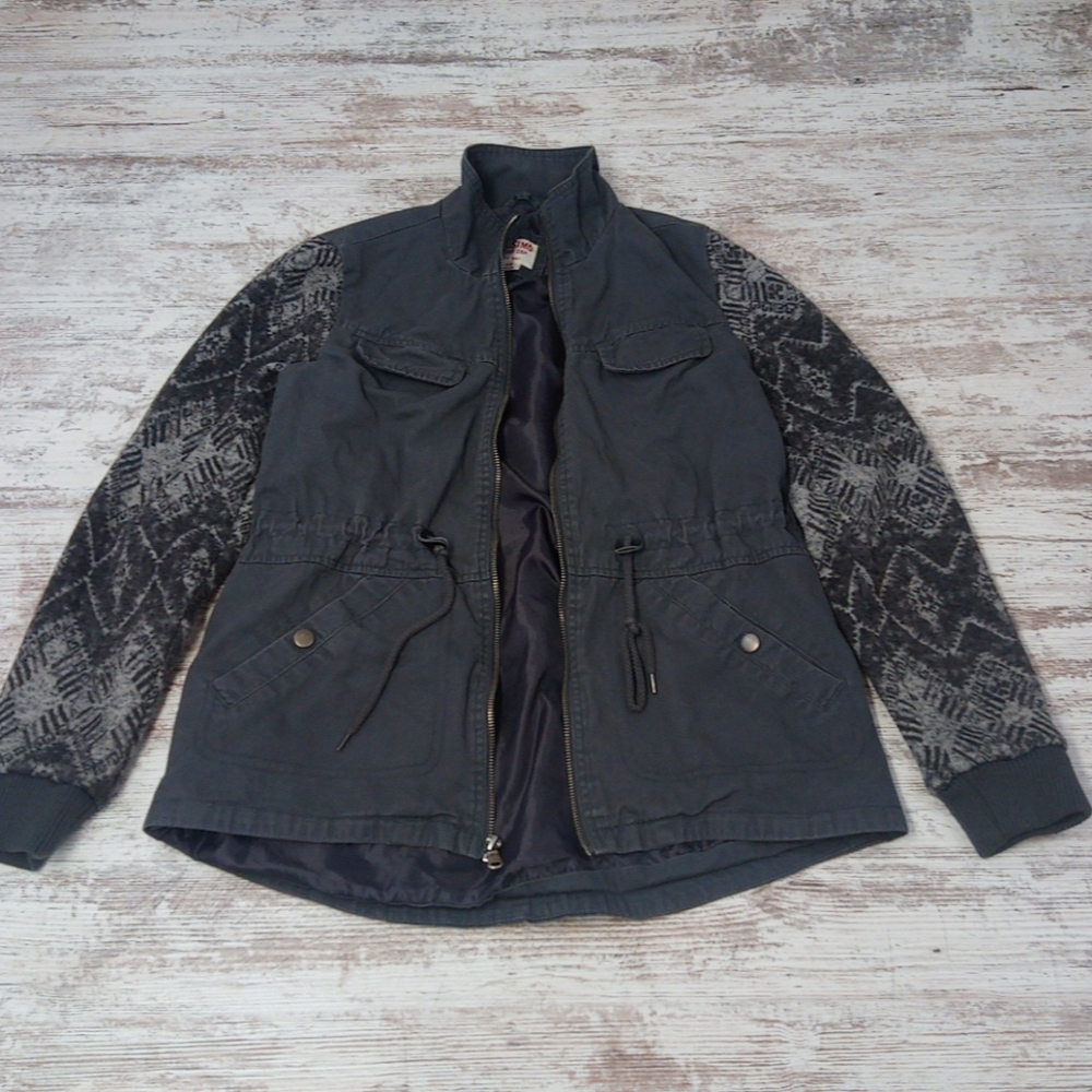 Utility Knit Pattern Tie String Sweater Zip Up Ja… - image 2